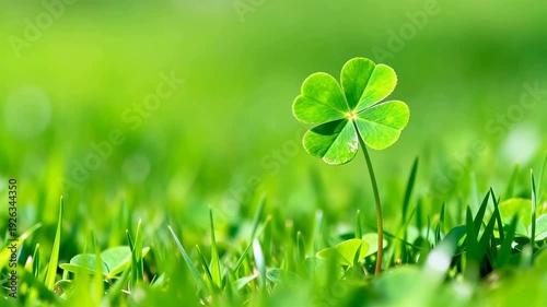Four leaf clover in green grass