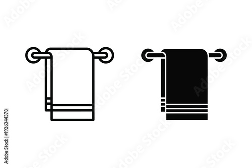Clean Bathroom Towel Icon Set: Outline and Solid Versions for Web and Design