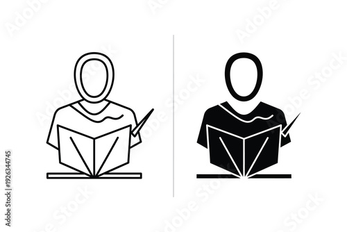 Person Reading Book Icon Set: Knowledge and Learning Symbols in Vector