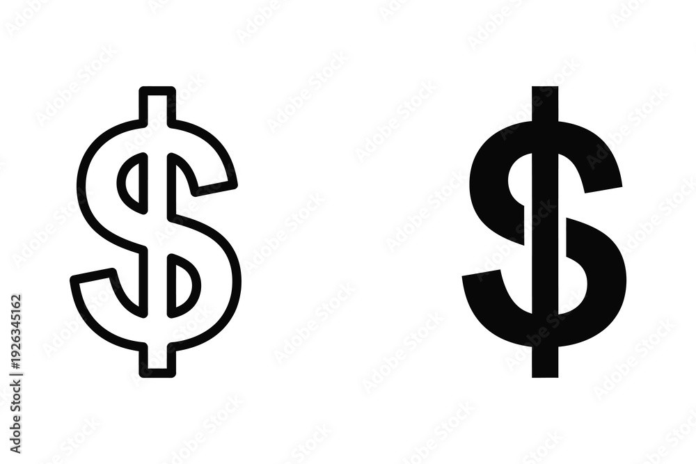 Obraz premium Dollar Sign Icons: US Currency and Financial Symbol Variations