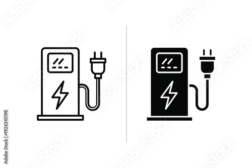 Electric Vehicle Charging Station Icon Set for Sustainable Energy and Mobility