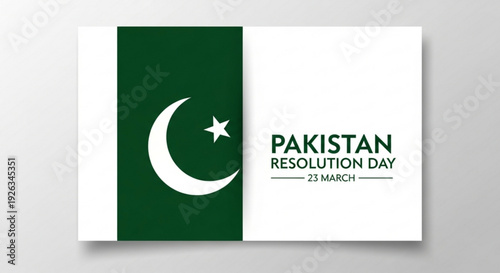 Pakistan resolution day march 23rd green white flag crescent star symbol illustration