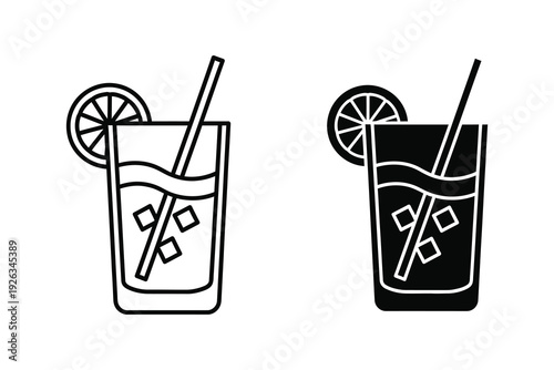 Refreshing Drink with Lime Icon - Outline and Solid Styles for Refreshments