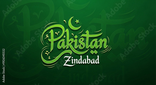 Pakistan zindabad logo with crescent moon and stars on green background symbolizing national pride and patriotism