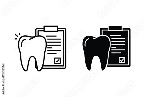 Dental Health Icons: Tooth and Checklist Symbolizing Dental Care and Records