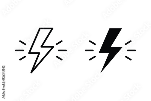 Lightning Bolt Icons: Electricity and Power Symbols in Dual Styles