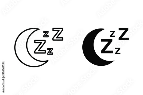 Sleep and Rest Symbol Icon Set with Crescent Moon and Zzz Letters