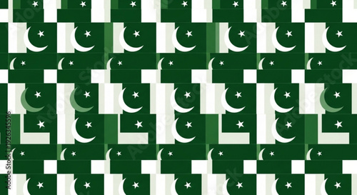 Seamless pattern of pakistani flags green and white colors crescent moon and star symbols national pride concept