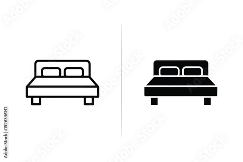 Comfortable Bedroom Bed Icon Set - Home Furniture & Hotel Accommodation Symbol