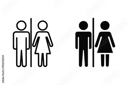 Restroom icons: outline and solid male/female figures for gender-neutral facilities.