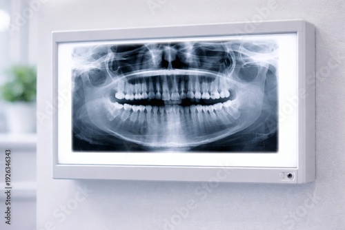 Wallpaper Mural Panoramic dental X ray displayed on lightbox in modern dental clinic. Concept of diagnosis, oral health examination and dentistry treatment planning. Torontodigital.ca