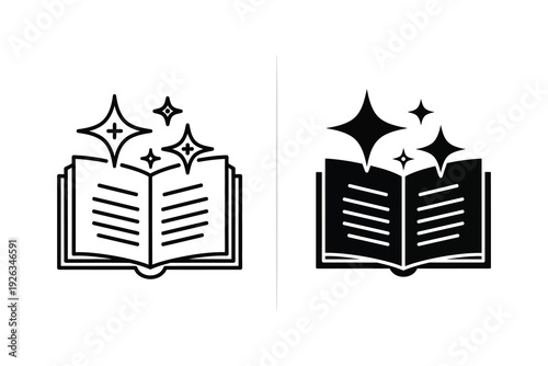 Magic Book Icon | Enchanted Spellbook or Knowledge & Wisdom Symbol with Sparkles