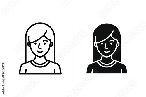 Female Profile Icons: Outline and Solid Fill for User Avatars