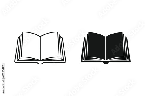 Open book icon vector, illustration in black and white, simple and clean design