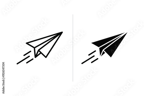 Paper Airplane Icons: Flying Outline and Solid Fill Vector Graphics