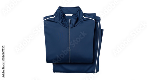 Folded Navy Blue Tracksuit Jacket  Pants Set - Sportswear  Fitness Apparel Photography