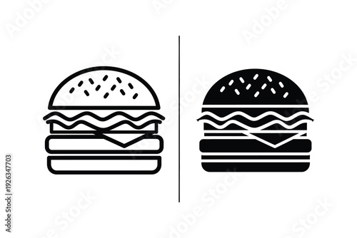 Delicious Hamburger Fast Food Vector Icon - Classic Burger Meal Symbol