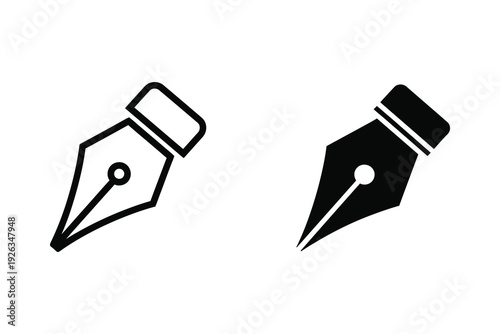 Pen Nib Icons: Writing and Creativity Tools in Outline and Solid Black