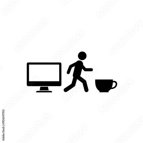 silhouette person stepping away from computer to coffee cup taking work break relaxing concept office routine  