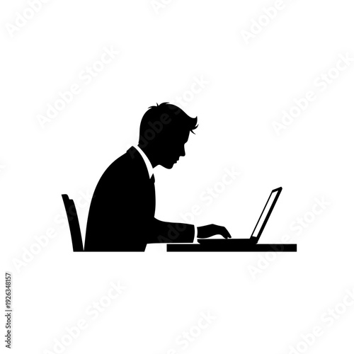 black silhouette person working on laptop at home remote work cozy interior digital nomad concept freelance business  