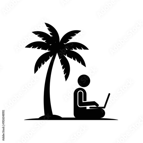 silhouette person with laptop and palm tree working while traveling tropical remote work digital nomad concept travel lifestyle  