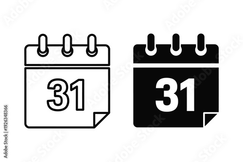 Calendar Page Icon - Day 31 - Vector Illustration in Outline and Silhouette