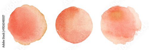 Soft pastel watercolor textures in peach, coral, and pink tones with flowing brush effects, gentle splashes, and dreamy gradient circles for creative water-based art compositions.