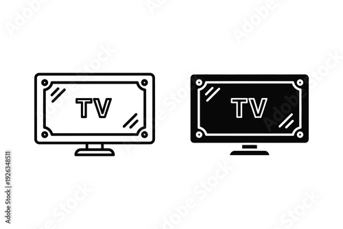 Television Set Icon - Outline and Solid Black Styles
