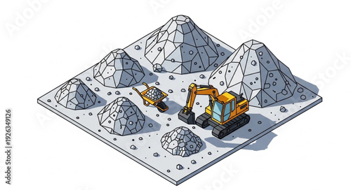 Paper Art Construction Site Mountains.