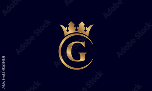 Fotografía Luxury Golden Letter G Logo with Royal Crown and Circular Frame on Dark Backgrou