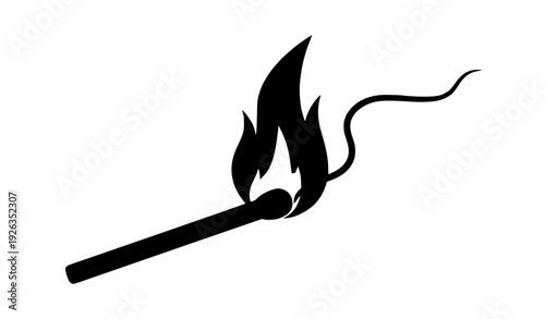 Burning Match Stick Flat Vector Illustration Isolated on White