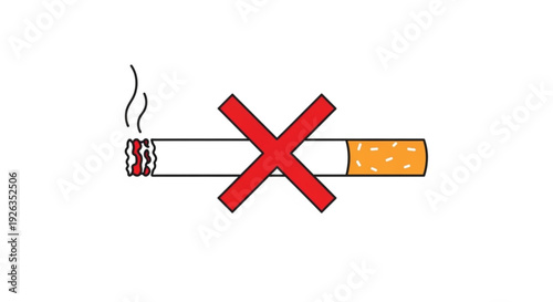 No smoking symbol red cross over cigarette with smoke anti smoking concept health warning sign