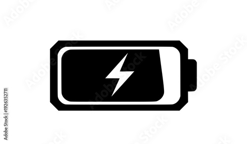 Battery Charging Flat Vector Icon Black and White