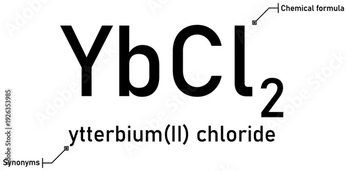 Ytterbium (II) chloride chemical formula with callout titles