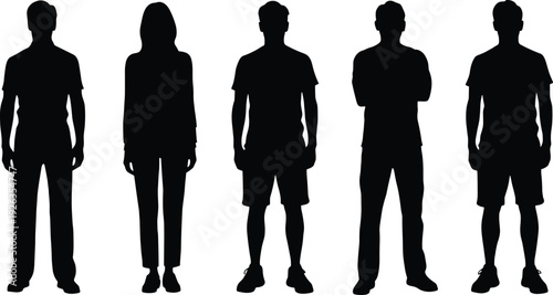 People standing silhouettes collection, men and woman front view isolated on white background, full body human figures vector illustration for diversity and character design concept