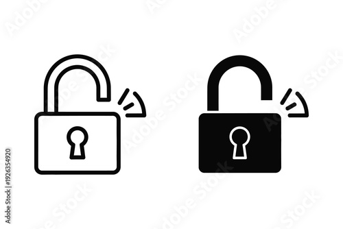 Unlocked Padlock Icon: Outline and Solid Security Symbols