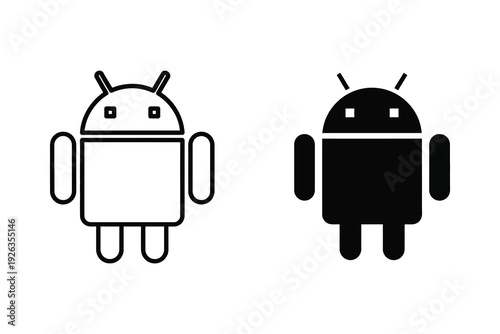 Android Robot Icon: Outline and Solid Black Versions
