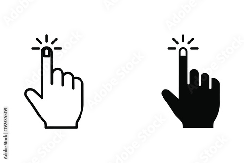 Hand Clicking Icon: Pointer Finger with Sparkle, Outline and Solid