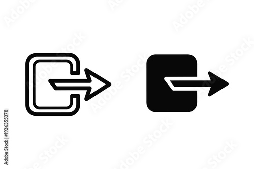 Logout or Exit Icons: Stylized Outline and Solid Black Arrows for Sign Out