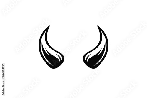 Sleek black devil horns vector graphic, perfect for Halloween, costumes, edgy apparel, and mischievous designs. Ideal for logos, tattoos, t-shirts, and digital art projects. This bold symbol embodies