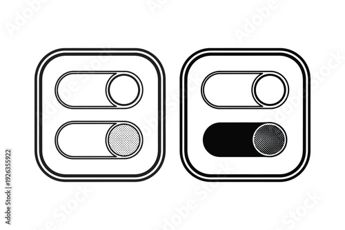 Toggle Switch Icons: On and Off Settings for UI Design and Apps