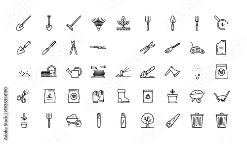 Landscaping Equipment Thin Line Icons Pixel Perfect Gardening Tools Vector Set 30 Pack