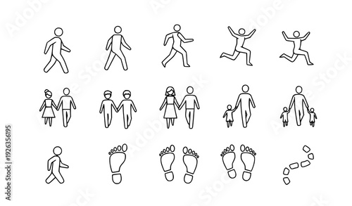 Thin Line Human Movement and Footprint Icons Pixel Perfect Minimal Vector Set