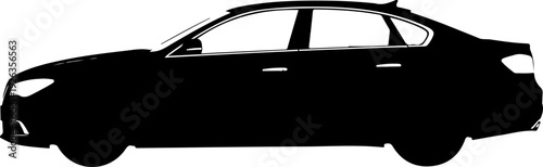 Black Car Silhouette Collection – Modern Vehicle Side View Isolated on White Background