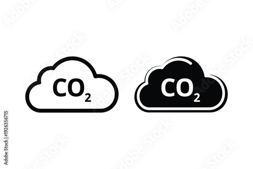 CO2 Cloud Icon, Outline and Solid Versions