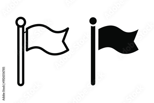 Waving Flag Icon - Pin Marker and Destination Symbol in Black and White