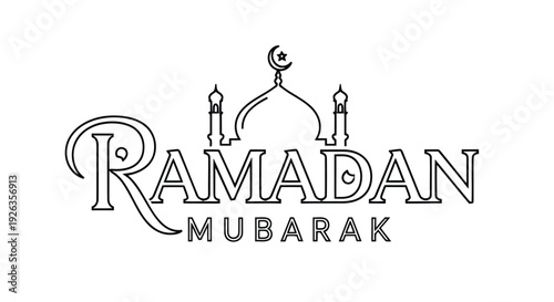 Ramadan mubarak calligraphy with mosque illustration in elegant black and white