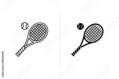 Classic Tennis Racket and Ball Sports Equipment Vector Icon | Outdoor Activity Symbol