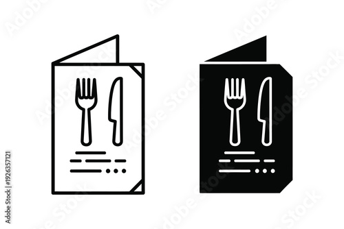Restaurant Menu Icons: Outline and Silhouette with Fork and Knife