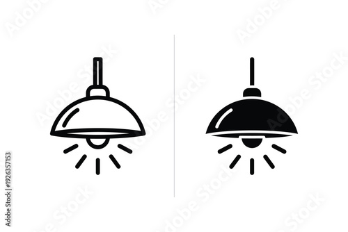 Pendant Light Fixture Icons: Outline and Silhouette for Illumination